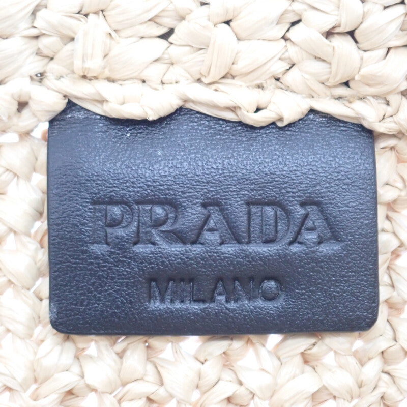 プラダ PRADA スモール クロシェ ラフィア風 1BG422 トートバッグ ナチュラル レディース【中古】【Aランク】