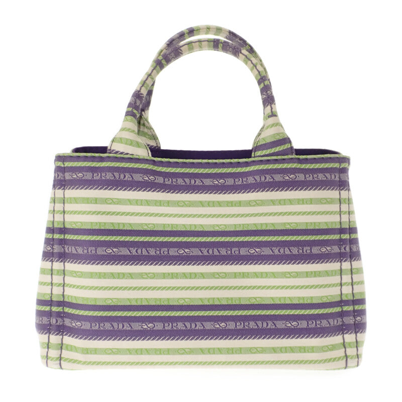 プラダ PRADA カナパトート ボーダー 1BG439 2WAYバッグ ショルダーバッグ キャンバス パープル グリーン ゴールド金具 レディース【中古】【ABランク】