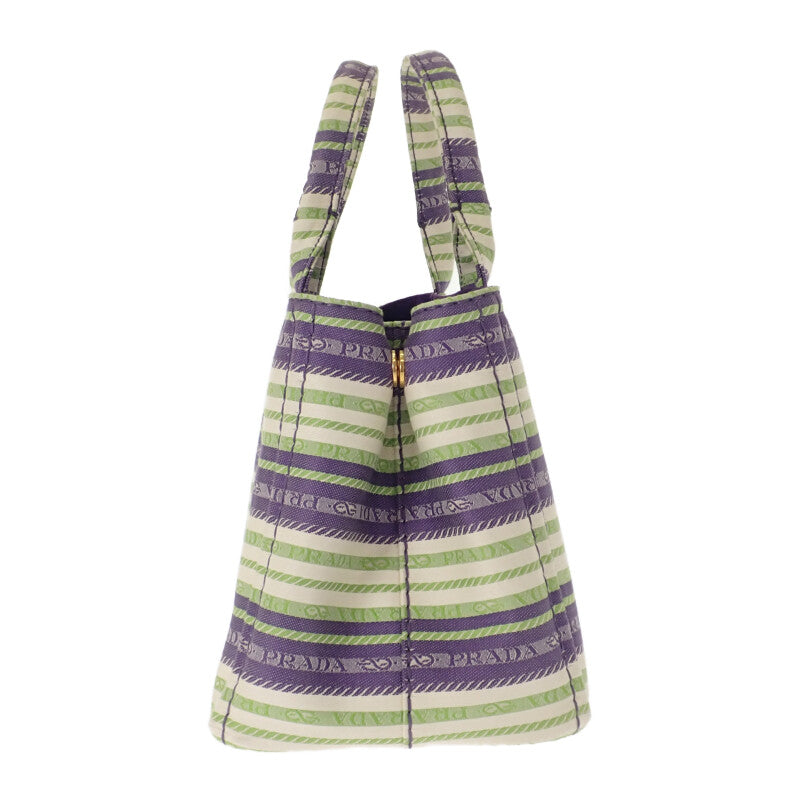 プラダ PRADA カナパトート ボーダー 1BG439 2WAYバッグ ショルダーバッグ キャンバス パープル グリーン ゴールド金具 レディース【中古】【ABランク】
