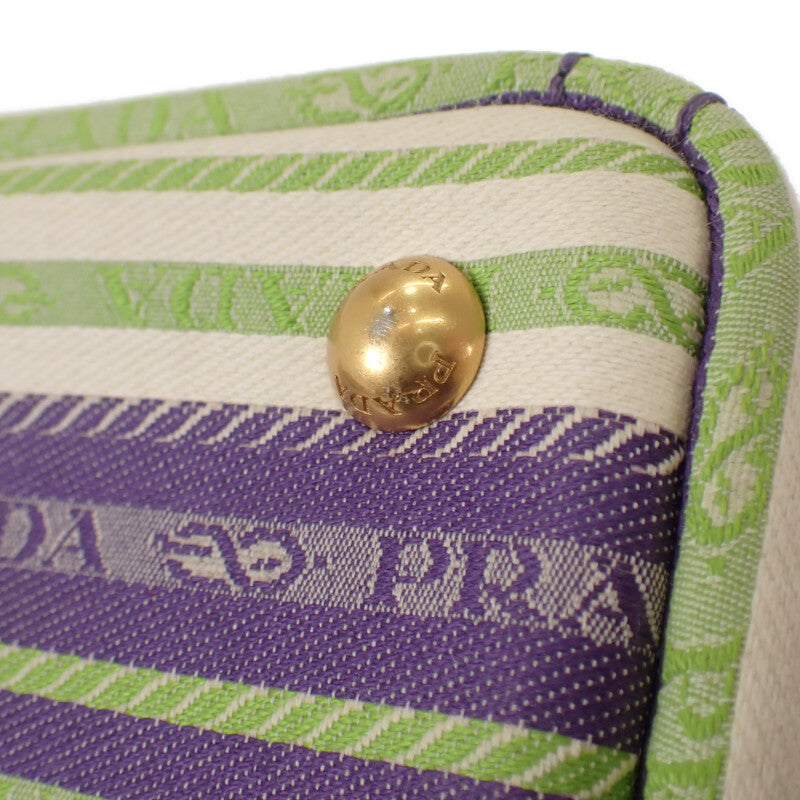 プラダ PRADA カナパトート ボーダー 1BG439 2WAYバッグ ショルダーバッグ キャンバス パープル グリーン ゴールド金具 レディース【中古】【ABランク】