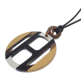 【中古】エルメス HERMES Hエキップ ペンダント 057087FL ネックレス レザー バッファローホーン ブラウン シルバー ゴールド レディース メンズ ユニセックス【SAランク】