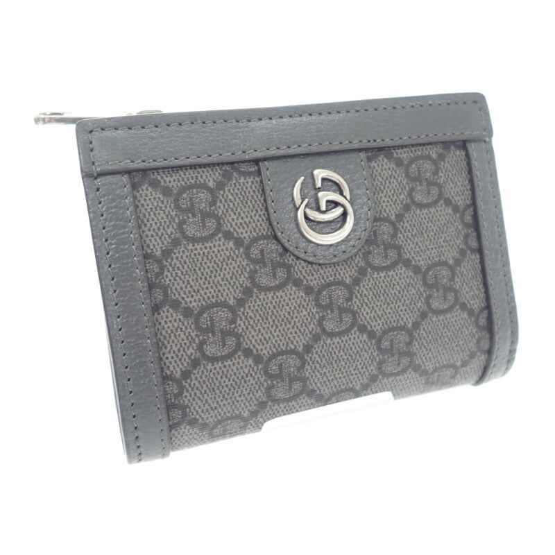 グッチ GUCCI GGコインウォレット 760238 二つ折り財布 GGスプリームキャンバス レザー グレー メンズ レディース【中古】【Aランク】