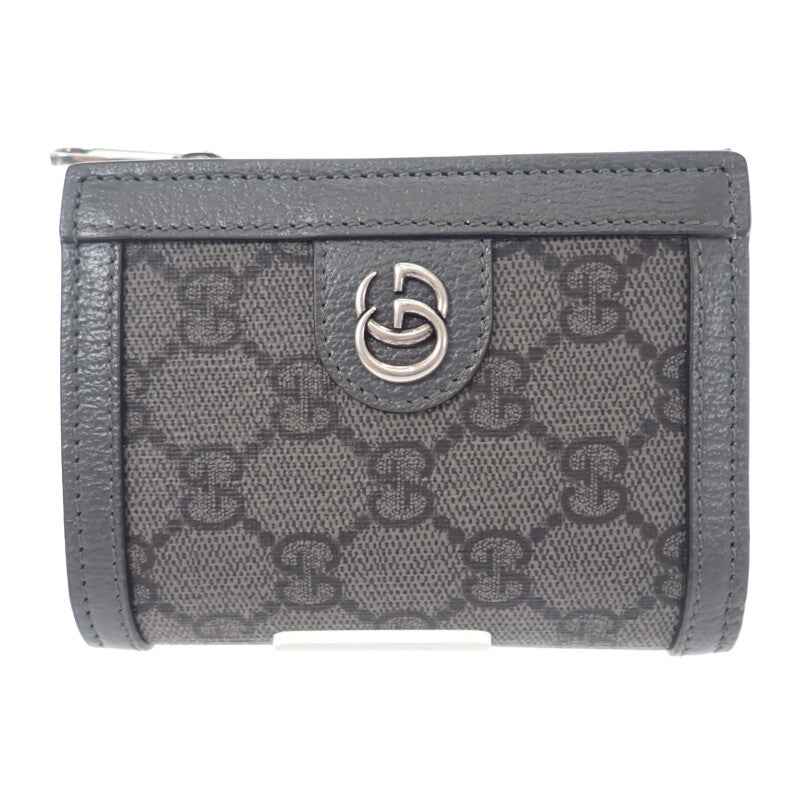 グッチ GUCCI GGコインウォレット 760238 二つ折り財布 GGスプリームキャンバス レザー グレー メンズ レディース【中古】【Aランク】