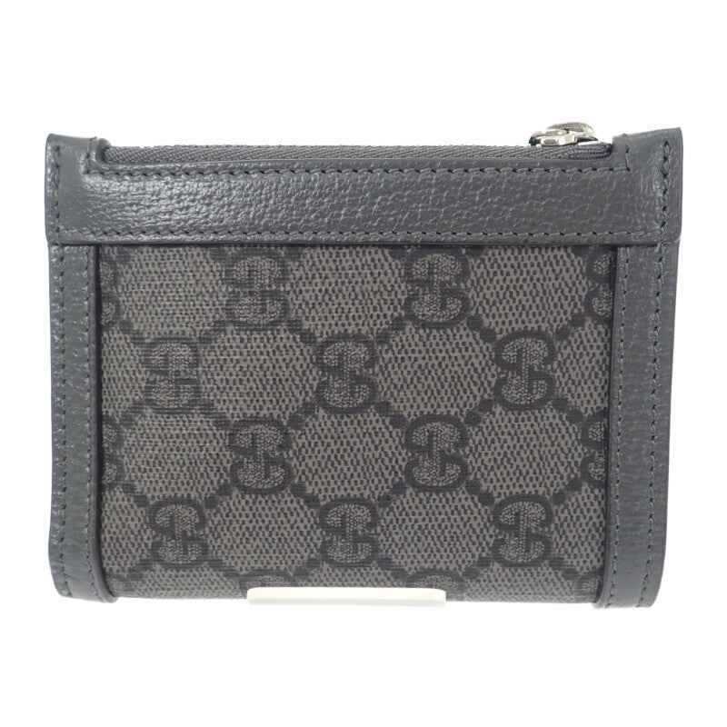 グッチ GUCCI GGコインウォレット 760238 二つ折り財布 GGスプリームキャンバス レザー グレー メンズ レディース【中古】【Aランク】