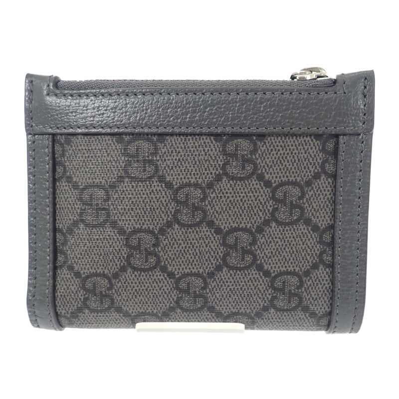 古馳 GUCCI GG硬幣錢包 760238 兩折錢包 GG Supreme帆布 皮革 灰色 男士 女士【中古】【A級】