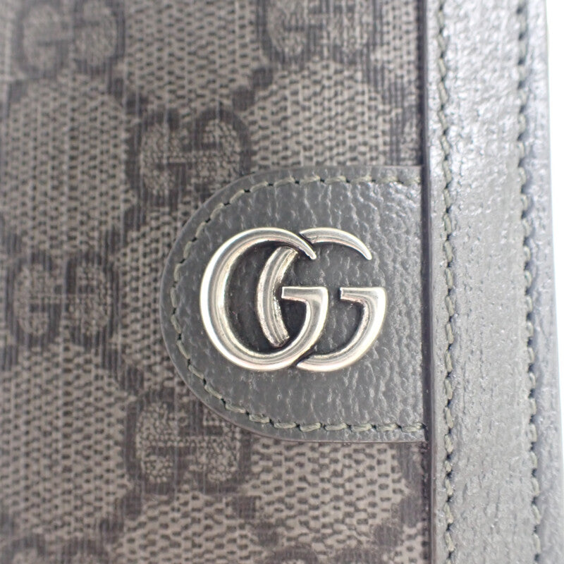古馳 GUCCI GG硬幣錢包 760238 兩折錢包 GG Supreme帆布 皮革 灰色 男士 女士【中古】【A級】