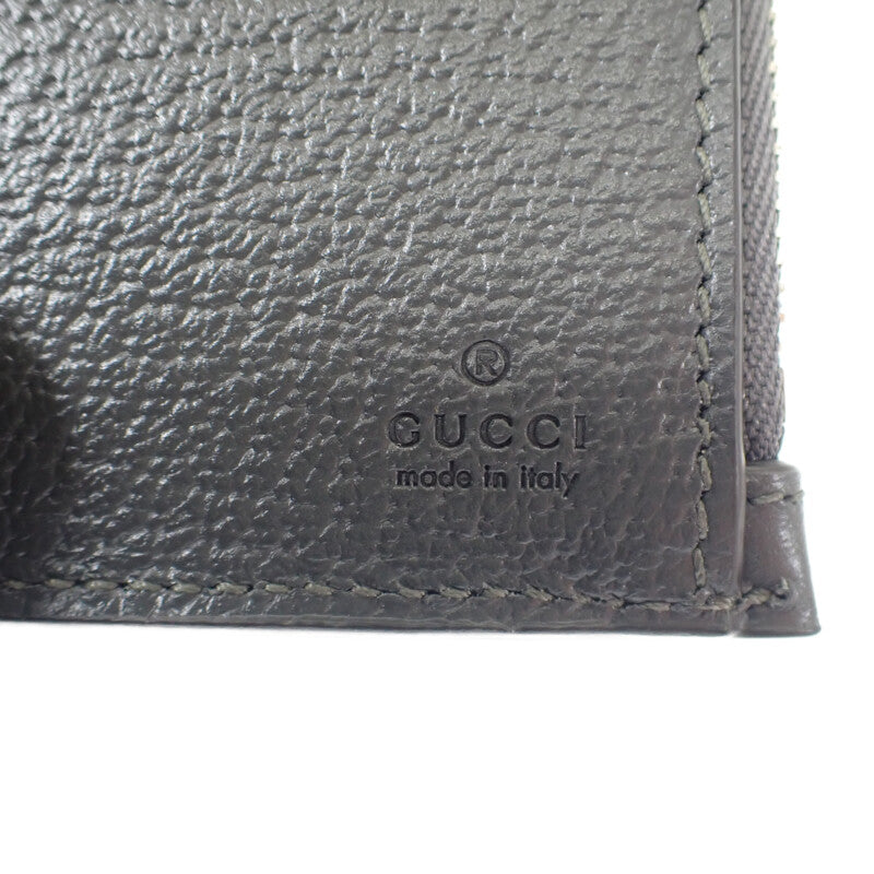 古馳 GUCCI GG硬幣錢包 760238 兩折錢包 GG Supreme帆布 皮革 灰色 男士 女士【中古】【A級】