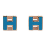【中古】エルメス HERMES カージュドアッシュ Hキューブ ピアス メタル ブルー ピンクゴールド レディース【ABランク】