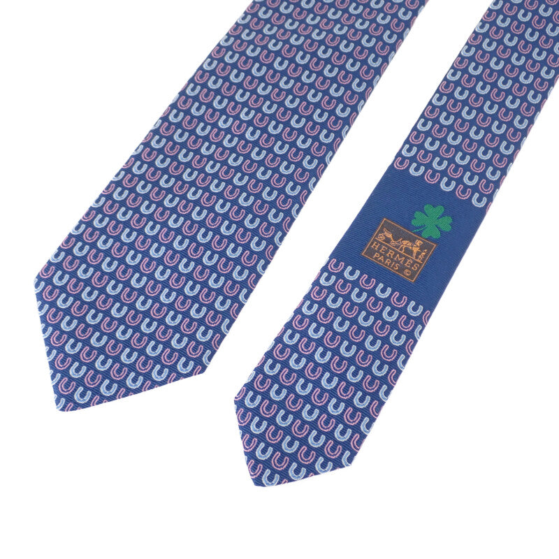 エルメス HERMES シルクタイ グッドラック H339412T04 ネクタイ シルク マリン ピンク シエル メンズ【中古】【Sランク】