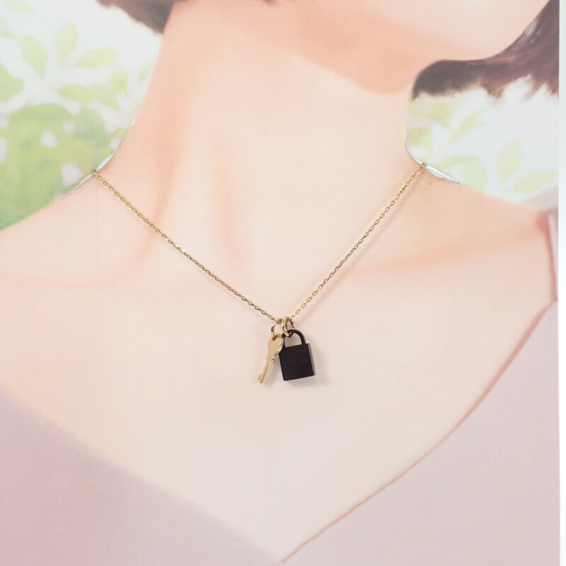 愛馬仕 HERMES Amulette Padlock PM H057027FD00 項鍊 金屬 水牛角 金色 黑色 女士【中古】【AB級】