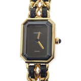 シャネル CHANEL プルミエール M H0001 腕時計 GP レザー クオーツ ブラック文字盤 レディース【中古】【Aランク】
