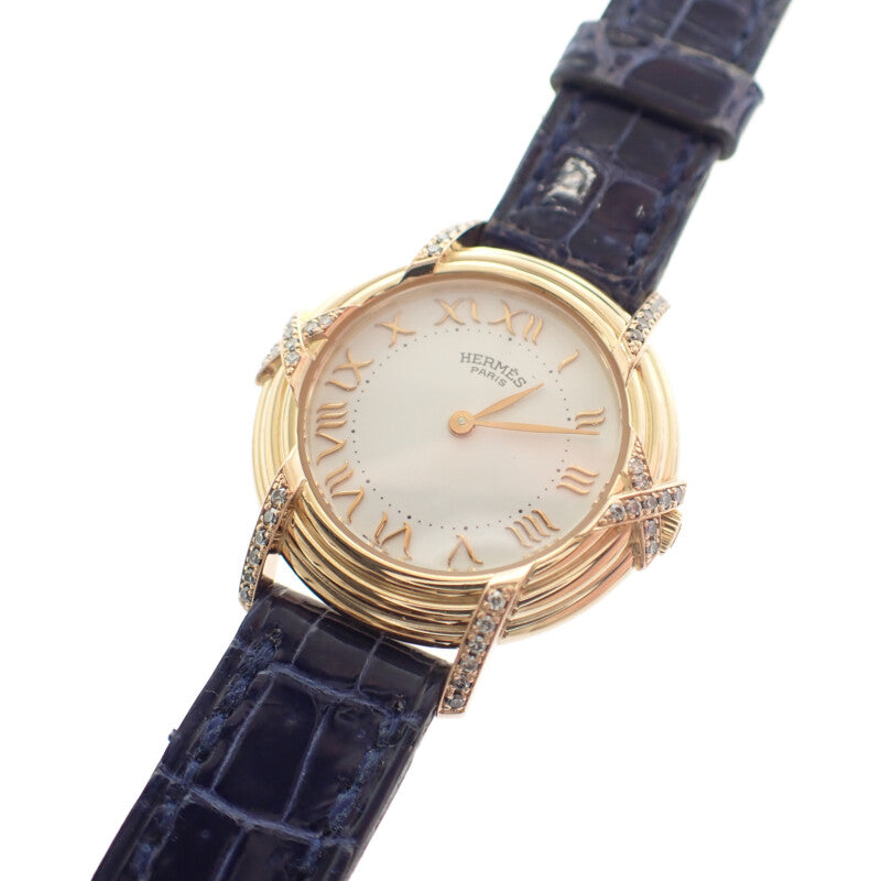 エルメス HERMES ルバン ラグベゼルダイヤ 腕時計 イエローゴールド×ピンクゴールド ネイビー クオーツ ホワイト文字盤 レディース【中古】【Aランク】