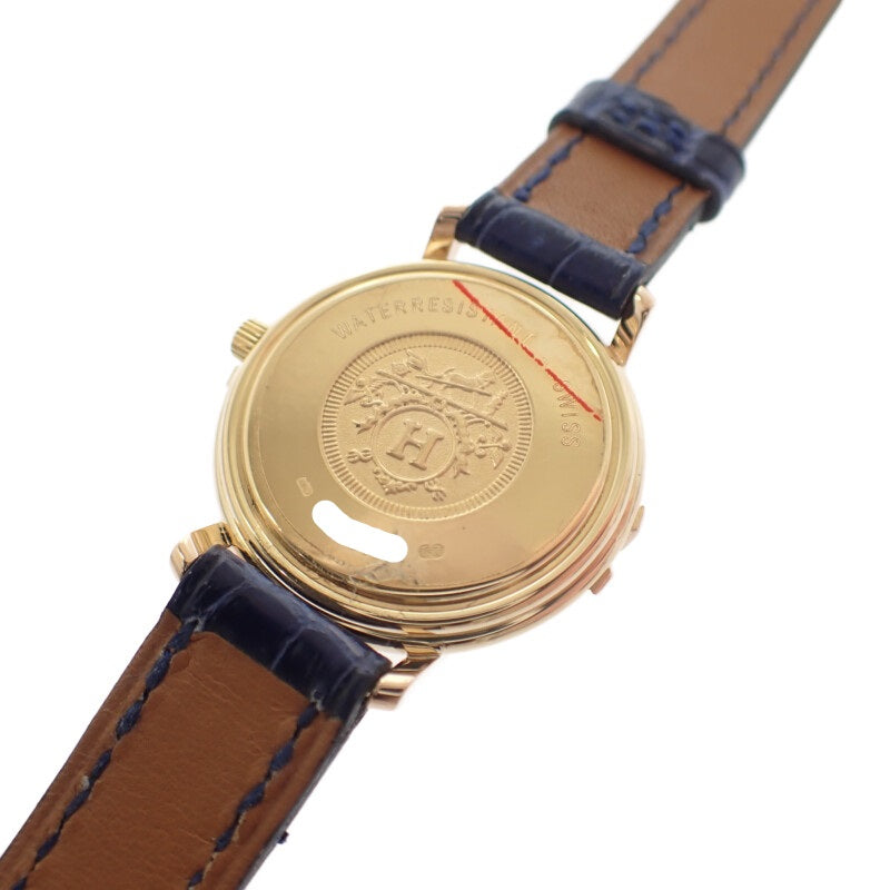 愛馬仕 HERMES Ruban 錶款 鑲鑽錶圈腕錶 黃K金×玫瑰金 海軍藍 石英 白色錶盤 女士【中古】【A級】