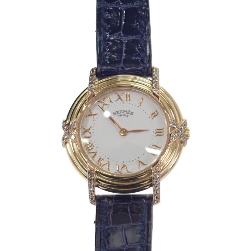 エルメス HERMES ルバン ラグベゼルダイヤ 腕時計 イエローゴールド