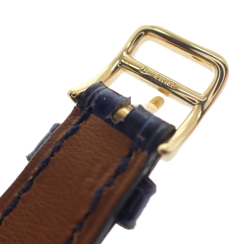 エルメス HERMES ルバン ラグベゼルダイヤ 腕時計 イエローゴールド×ピンクゴールド ネイビー クオーツ ホワイト文字盤 レディース【中古】【Aランク】