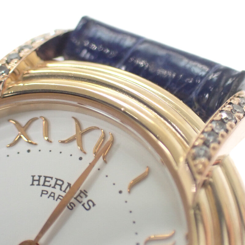 エルメス HERMES ルバン ラグベゼルダイヤ 腕時計 イエローゴールド×ピンクゴールド ネイビー クオーツ ホワイト文字盤 レディース【中古】【Aランク】