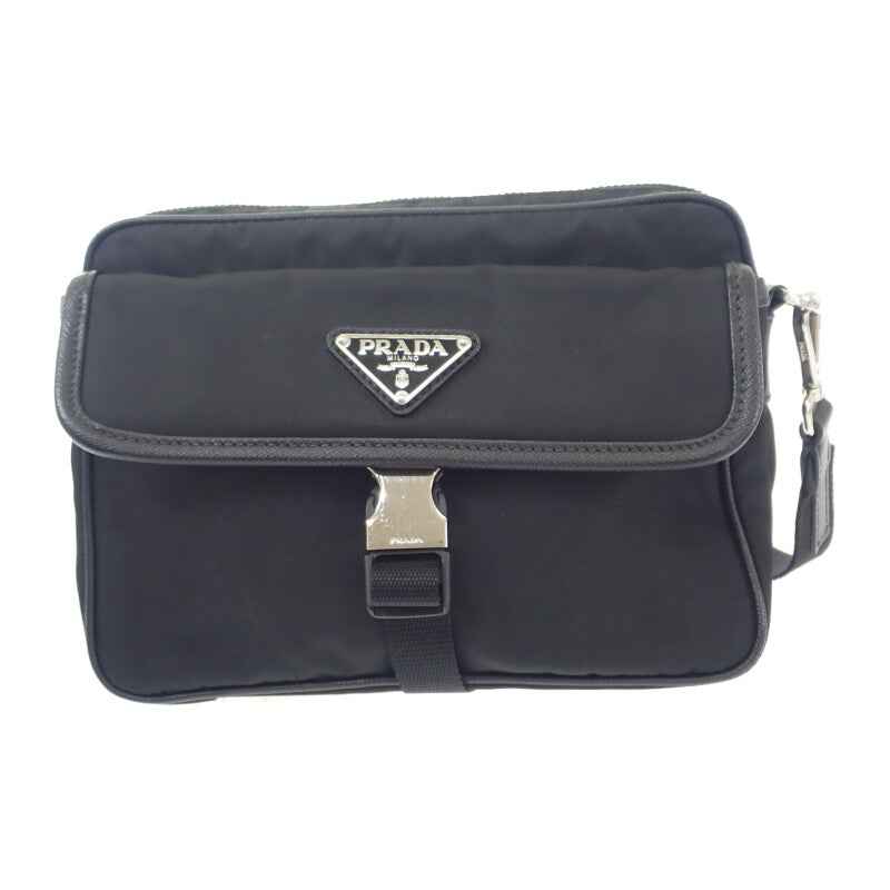 プラダ PRADA Re-Nylon 2VH133 ショルダーバッグ ナイロン サフィアーノ ブラック シルバー金具 レディース メンズ【中古】【ABランク】