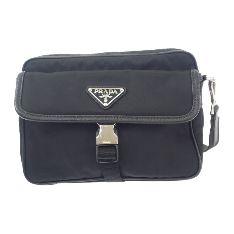 プラダ PRADA Re-Nylon 2VH133 ショルダーバッグ ナイロン サフィアーノ ブラック シルバー金具 レディース メンズ【中古】【ABランク】