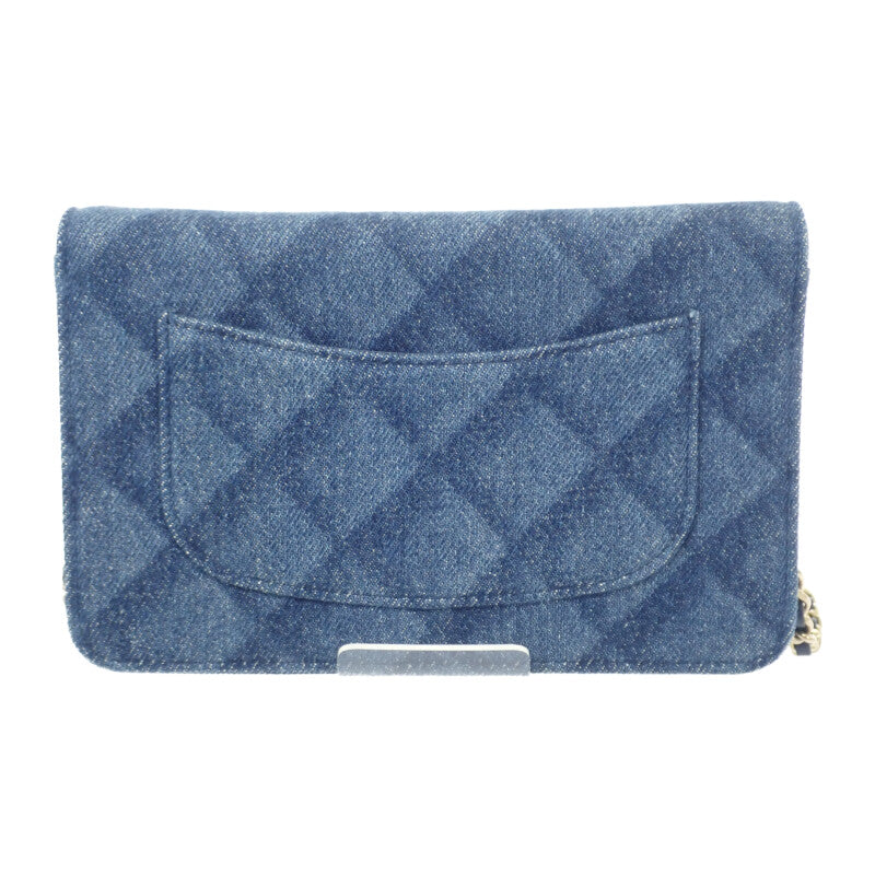 シャネル CHANEL クラシックチェーンウォレット AP0250 長財布 デニム ネイビー ゴールド金具 レディース【中古】【Aランク】