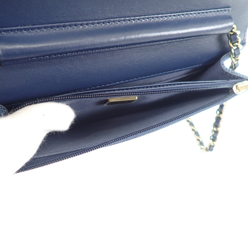 シャネル CHANEL クラシックチェーンウォレット AP0250 長財布 デニム ネイビー ゴールド金具 レディース【中古】【Aランク】