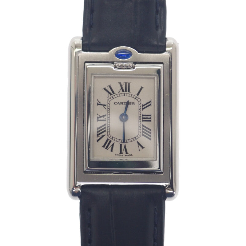 カルティエ CARTIER タンクバスキュラント SM W1011158 腕時計 ステンレススチール レザー シルバー ブラック クオーツ シルバー文字盤 レディース【中古】【Aランク】