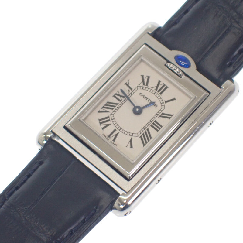 卡地亞 CARTIER 翻轉坦克小型款 SM W1011158 腕錶 不鏽鋼 錶帶 皮革 銀色 黑色 石英 機芯 銀色錶盤 女款【中古】【A級品】