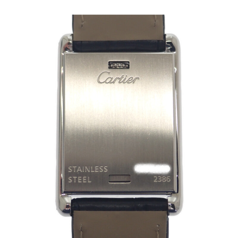 卡地亞 CARTIER 翻轉坦克小型款 SM W1011158 腕錶 不鏽鋼 錶帶 皮革 銀色 黑色 石英 機芯 銀色錶盤 女款【中古】【A級品】