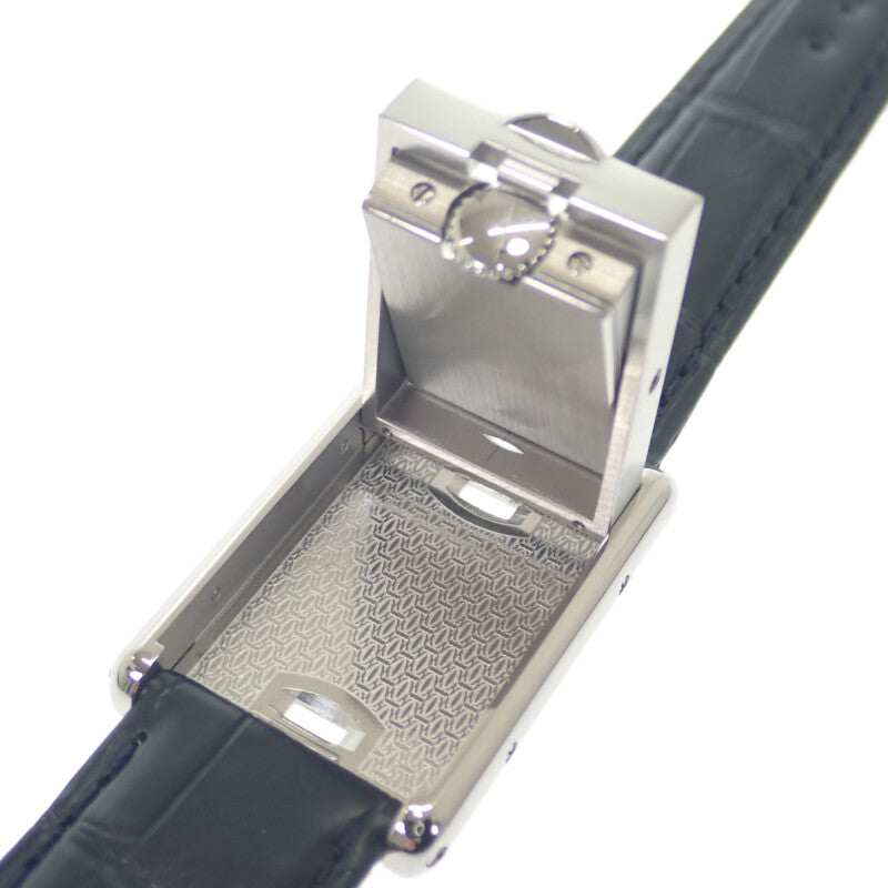 卡地亞 CARTIER 翻轉坦克小型款 SM W1011158 腕錶 不鏽鋼 錶帶 皮革 銀色 黑色 石英 機芯 銀色錶盤 女款【中古】【A級品】