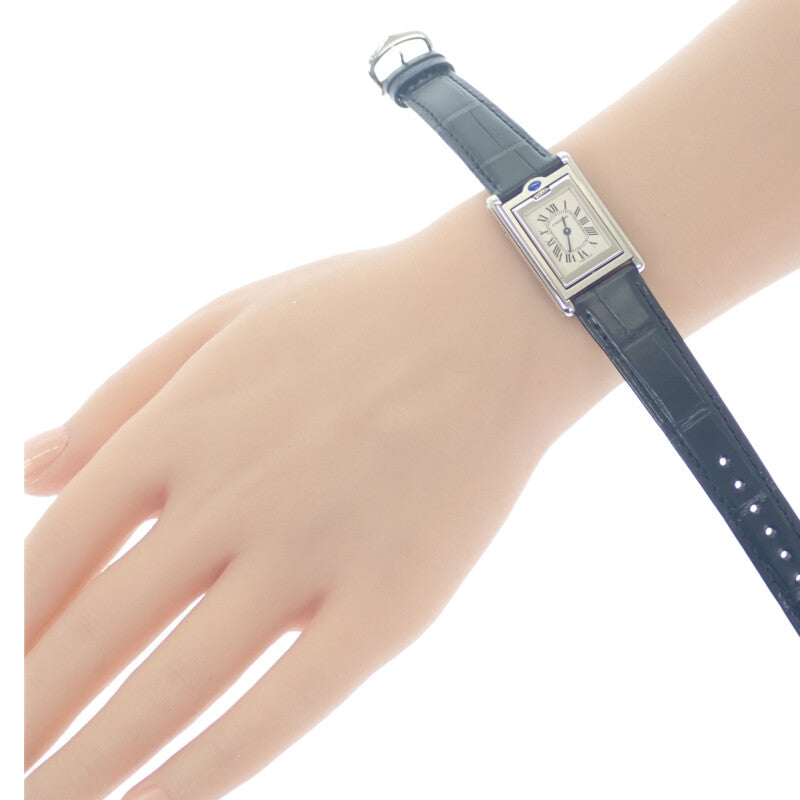 卡地亞 CARTIER 翻轉坦克小型款 SM W1011158 腕錶 不鏽鋼 錶帶 皮革 銀色 黑色 石英 機芯 銀色錶盤 女款【中古】【A級品】