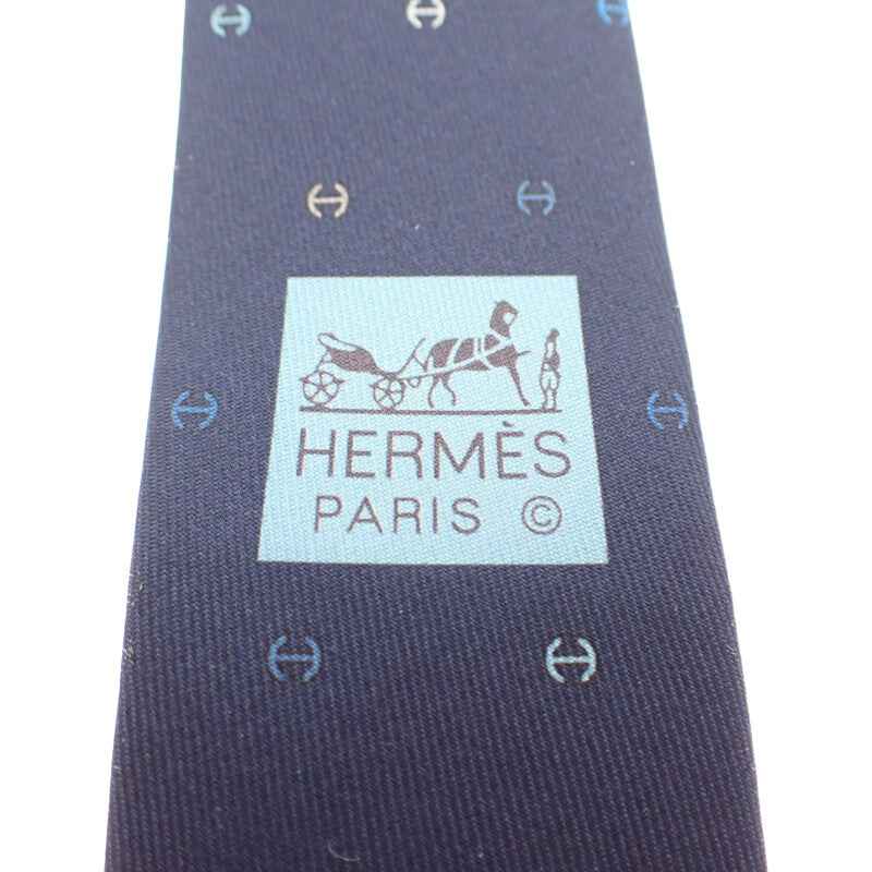 エルメス HERMES シルクツイルタイ Hトノー H006342T ネクタイ シルク ネイビー マルチカラー メンズ【中古】【SAランク】