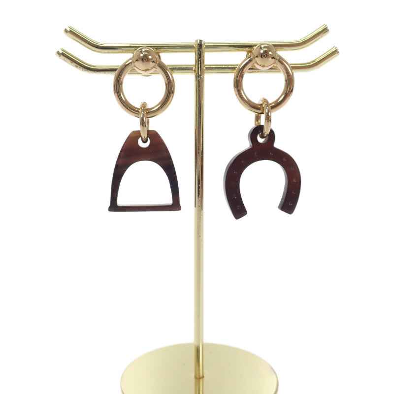 エルメス HERMES アミュレットエスケトル ピアス メタル バッファローホーン ブラウン ゴールド金具 レディース【中古】【ABランク】