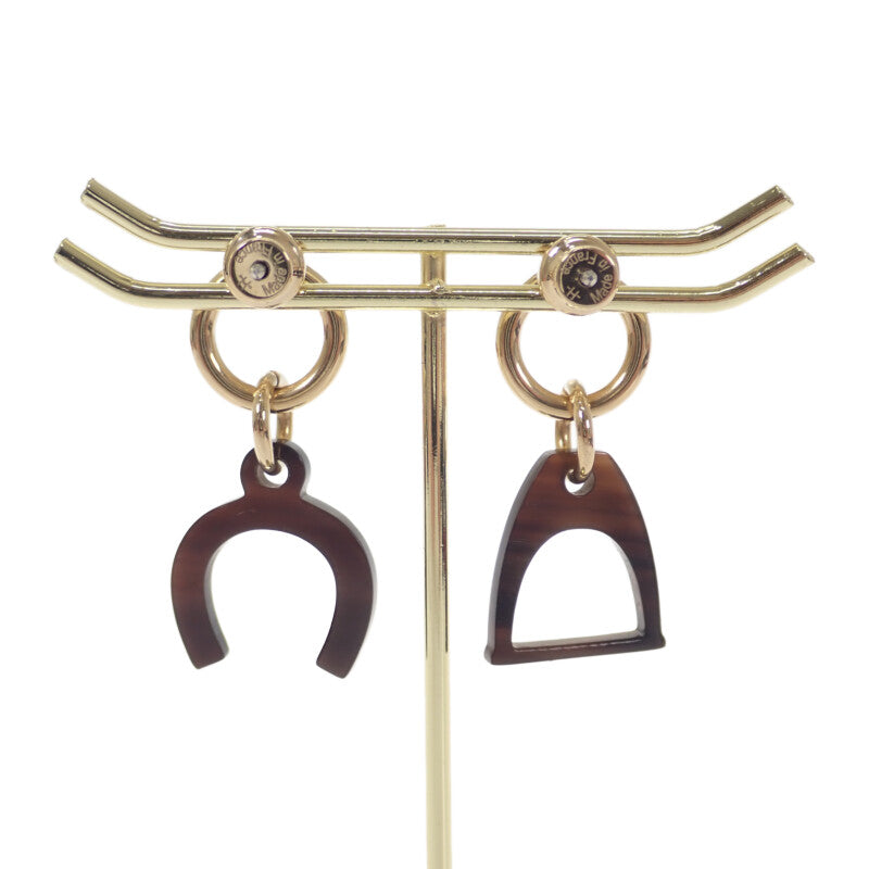 エルメス HERMES アミュレットエスケトル ピアス メタル バッファローホーン ブラウン ゴールド金具 レディース【中古】【ABランク】