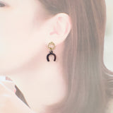 エルメス HERMES アミュレットエスケトル ピアス メタル バッファローホーン ブラウン ゴールド金具 レディース【中古】【ABランク】