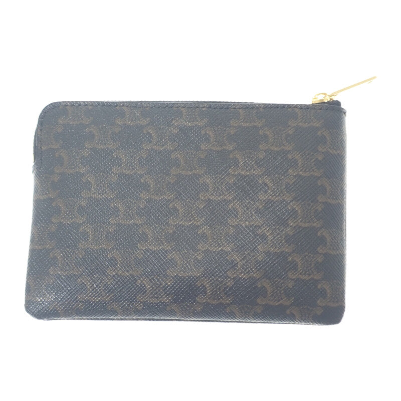CELINE 零錢包 10C662CA2-38NO 零錢夾 TRIOMPHE帆布 黑色 棕色 女款【中古】【A級】