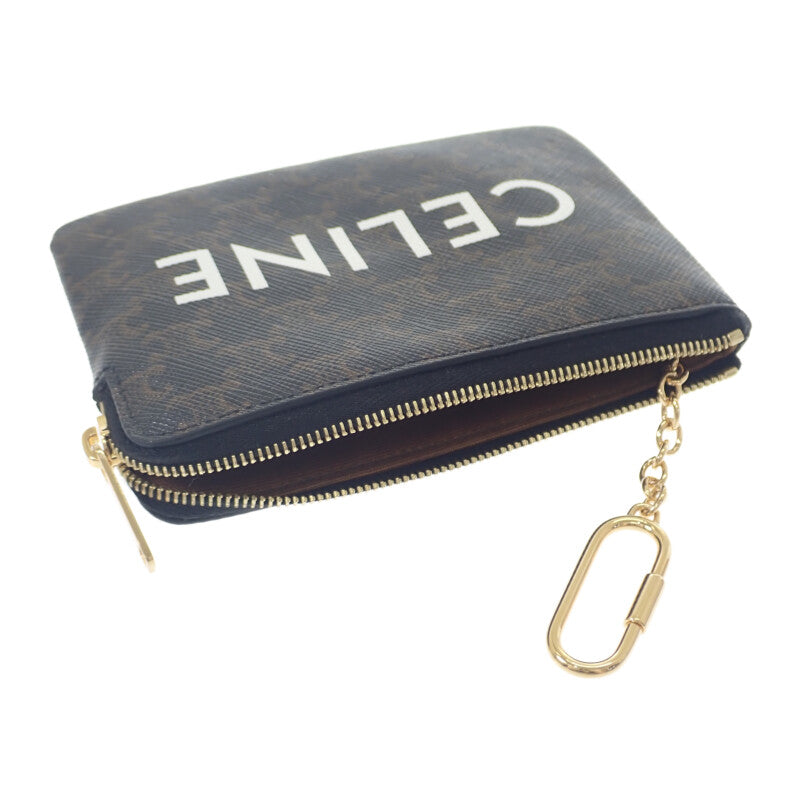 CELINE 零錢包 10C662CA2-38NO 零錢夾 TRIOMPHE帆布 黑色 棕色 女款【中古】【A級】