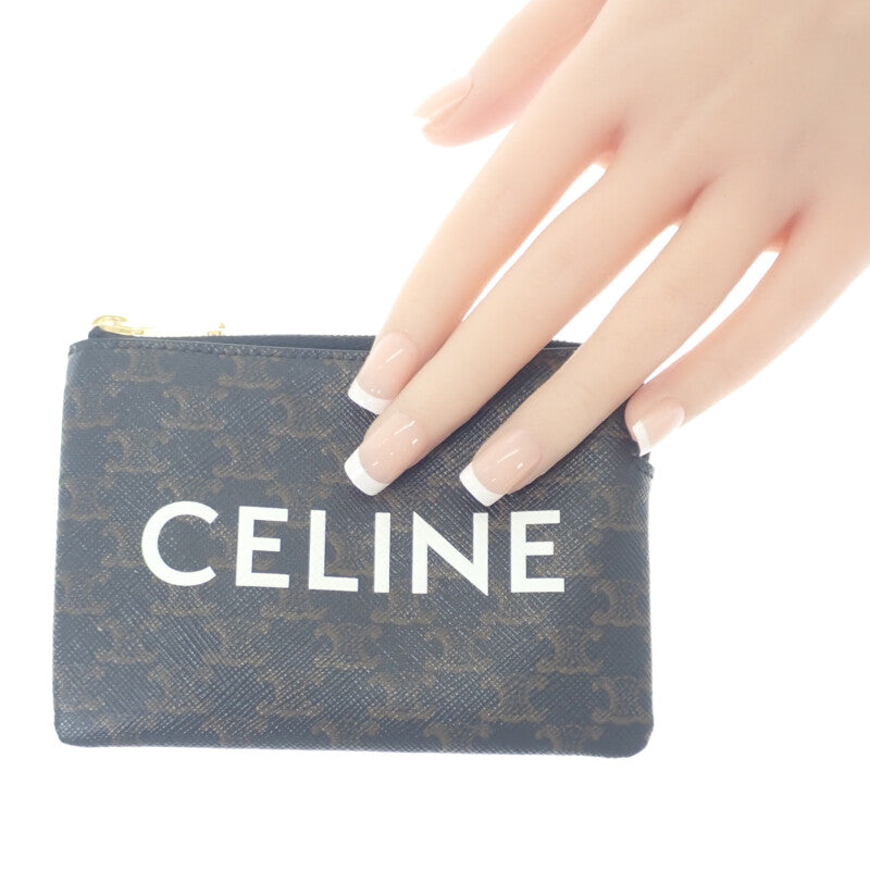CELINE 零錢包 10C662CA2-38NO 零錢夾 TRIOMPHE帆布 黑色 棕色 女款【中古】【A級】
