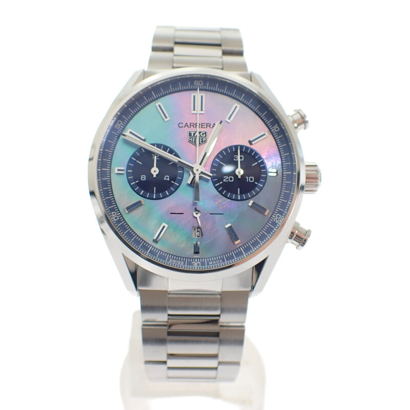 TAG HEUER 泰格豪雅 Carrera 卡萊拉 Calibre Heuer 02 計時碼錶 日本限定 CBN201E.BA0642 腕錶 不鏽鋼 銀色 自動上鍊 藍色貝殼面盤 男款【中古】【A級】