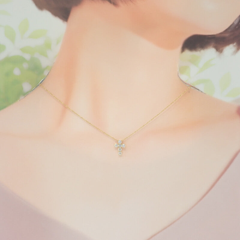Gimel Gimel 十字架吊墜 GN008 項鍊 K18黃金 鑽石 女士【中古】【A級】