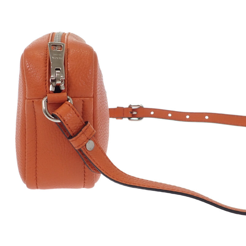 PRADA 普拉達 VITELLO DAINO SOFT 1BH192 斜背包 皮革 橘色 銀色金屬 女性【中古】【A級品】