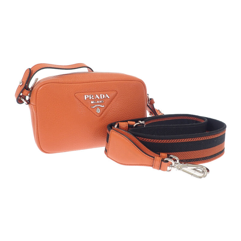 PRADA 普拉達 VITELLO DAINO SOFT 1BH192 斜背包 皮革 橘色 銀色金屬 女性【中古】【A級品】