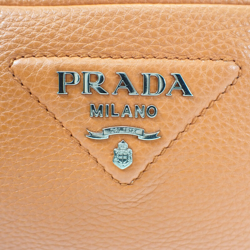 PRADA 普拉達 VITELLO DAINO SOFT 1BH192 斜背包 皮革 橘色 銀色金屬 女性【中古】【A級品】