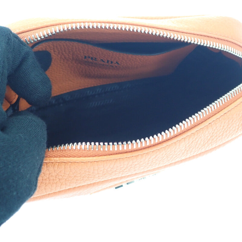 PRADA 普拉達 VITELLO DAINO SOFT 1BH192 斜背包 皮革 橘色 銀色金屬 女性【中古】【A級品】