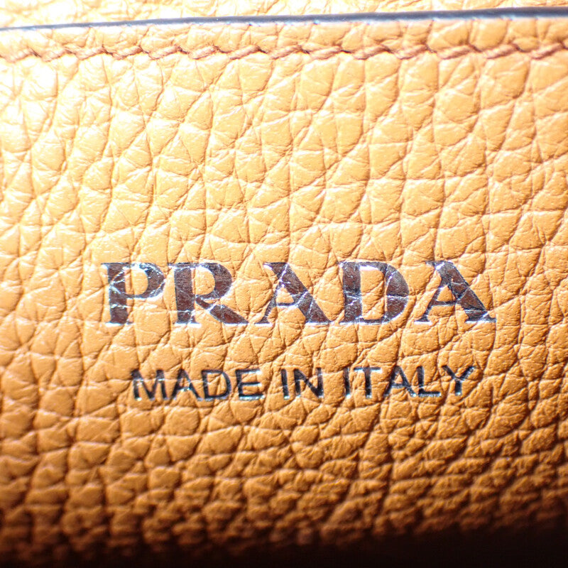 PRADA 普拉達 VITELLO DAINO SOFT 1BH192 斜背包 皮革 橘色 銀色金屬 女性【中古】【A級品】