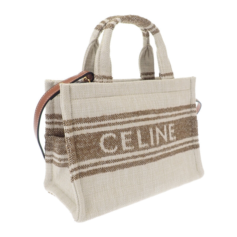 CELINE 賽琳 Small Cabas Thais 托特包 199162EZ7.18TN 2WAY包 帆布 牛皮 菸草色 棕褐色 象牙白 女士【中古】【A級】