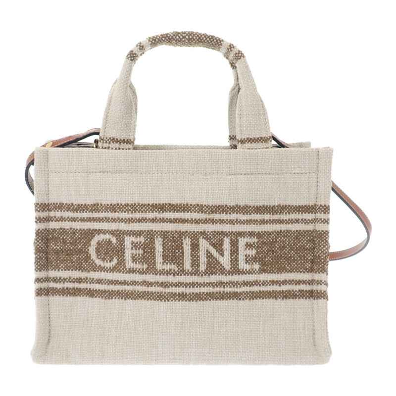 セリーヌ CELINE スモールカバタイス 199162EZ7.18TN 2WAYバッグ キャンバス カーフ タバコ タン アイボリー レディース【中古】【Aランク】