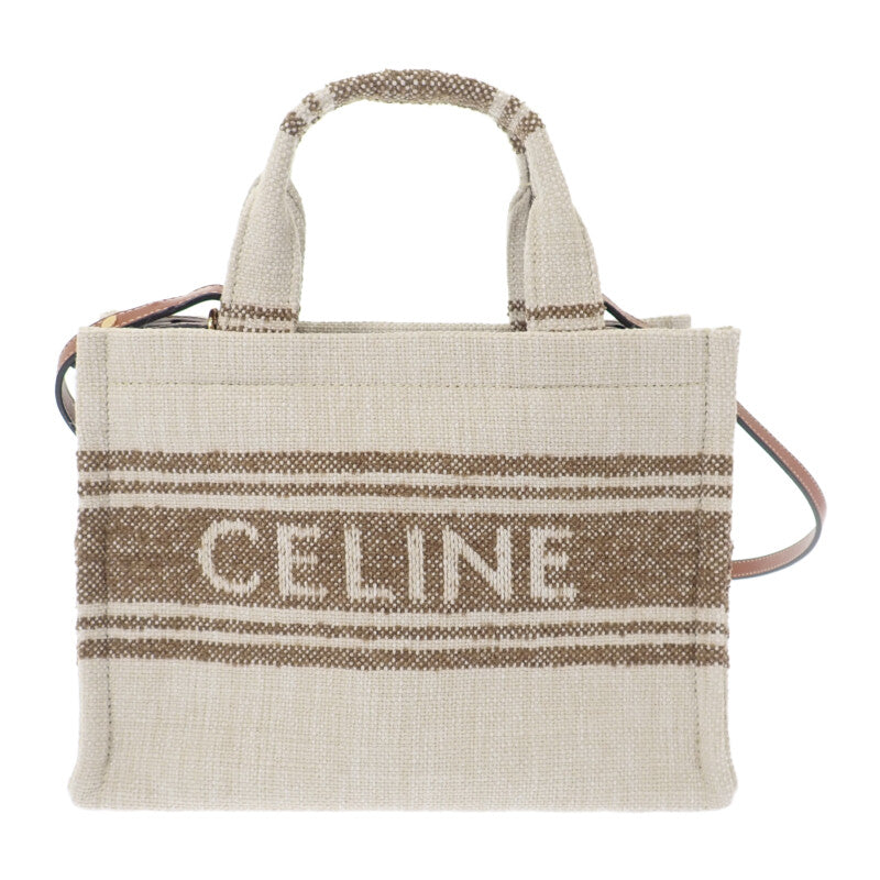CELINE 賽琳 Small Cabas Thais 托特包 199162EZ7.18TN 2WAY包 帆布 牛皮 菸草色 棕褐色 象牙白 女士【中古】【A級】