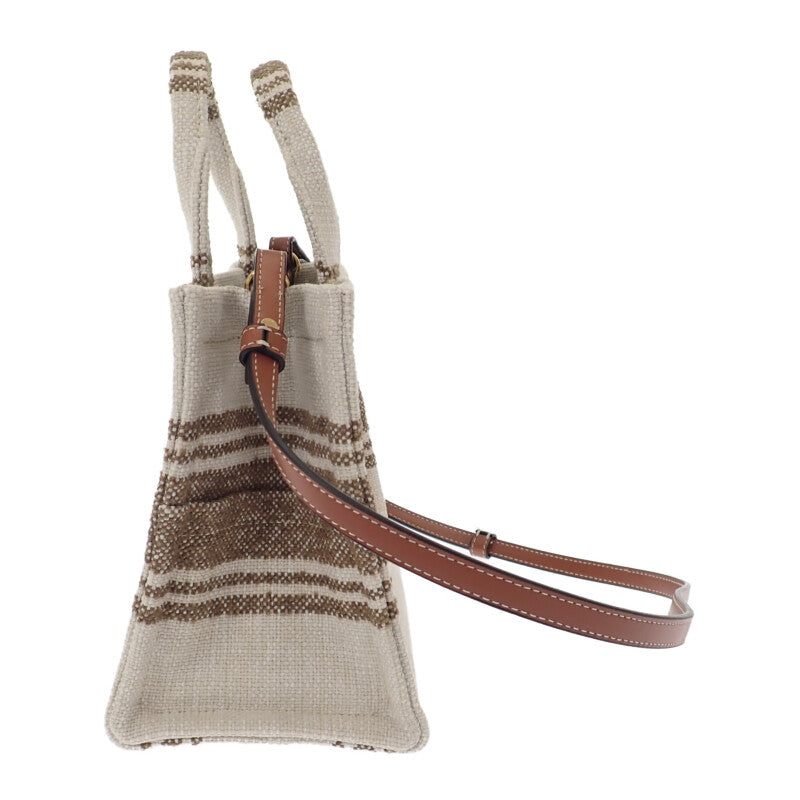 セリーヌ CELINE スモールカバタイス 199162EZ7.18TN 2WAYバッグ キャンバス カーフ タバコ タン アイボリー レディース【中古】【Aランク】