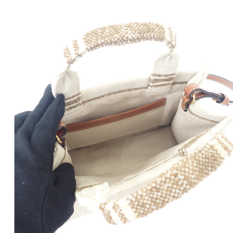 セリーヌ CELINE スモールカバタイス 199162EZ7.18TN 2WAYバッグ キャンバス カーフ タバコ タン アイボリー レディース【中古】【Aランク】