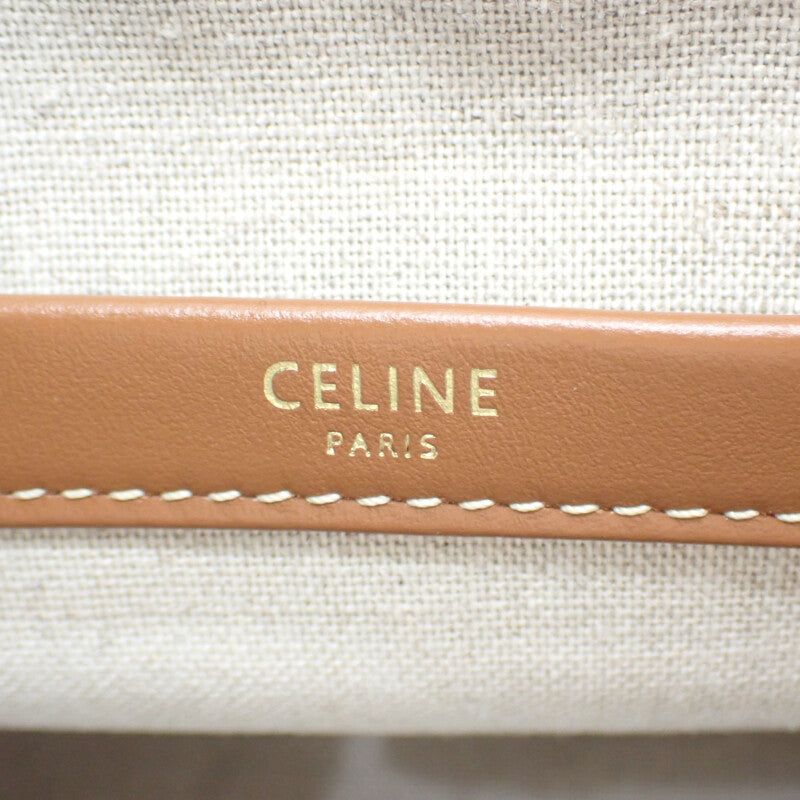 CELINE 賽琳 Small Cabas Thais 托特包 199162EZ7.18TN 2WAY包 帆布 牛皮 菸草色 棕褐色 象牙白 女士【中古】【A級】