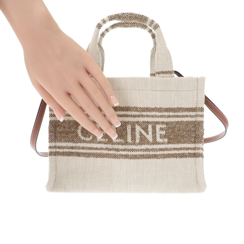 セリーヌ CELINE スモールカバタイス 199162EZ7.18TN 2WAYバッグ キャンバス カーフ タバコ タン アイボリー レディース【中古】【Aランク】